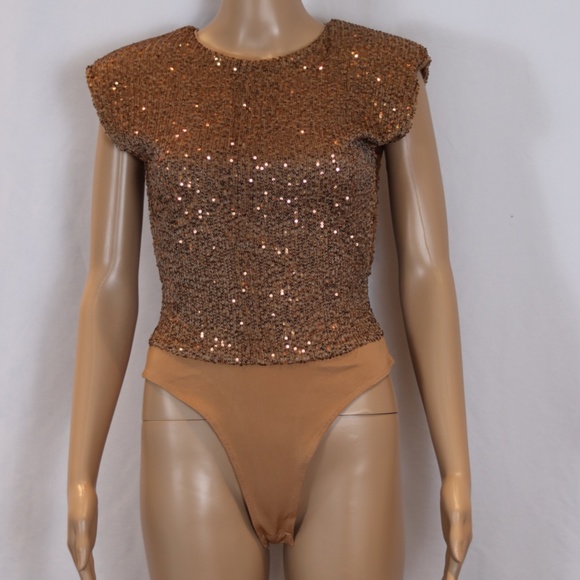 37 - SEQUIN BODYSUIT - CAMEL - Picture 8 of 8